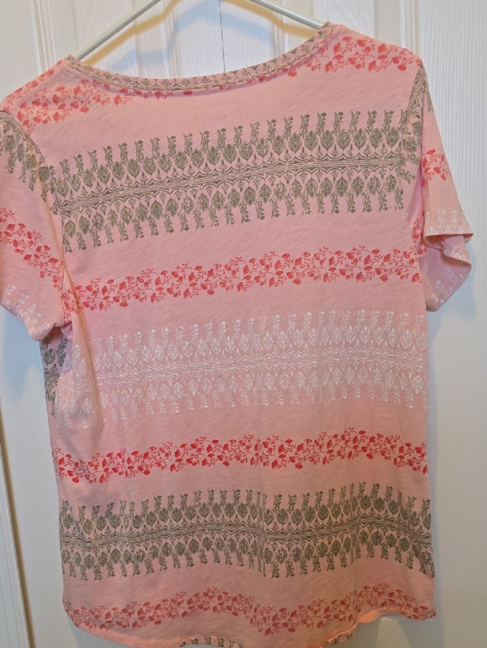Sonoma Pink Scoop Neck Tee with Olive and Coral Print Stripes - Picture 3 of 3
